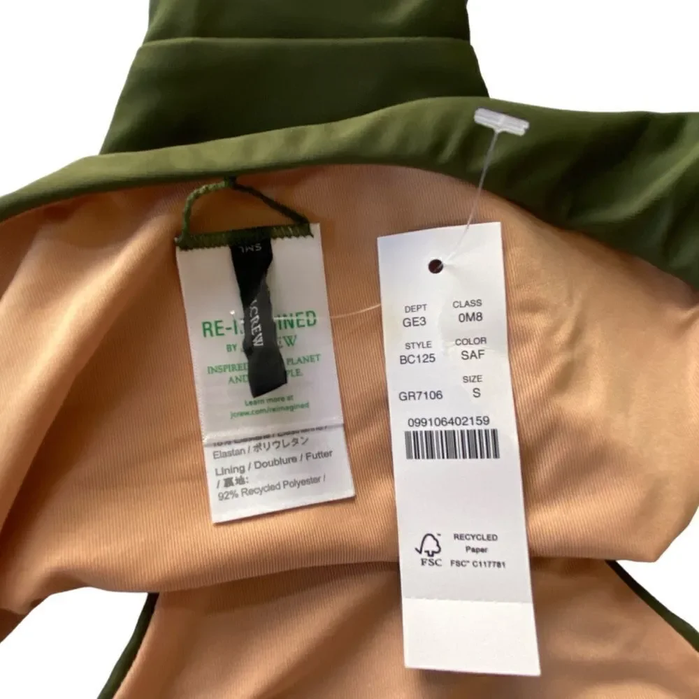 J Crew Safari Green Curved Waist Cheeky Bikini Bottom NWT